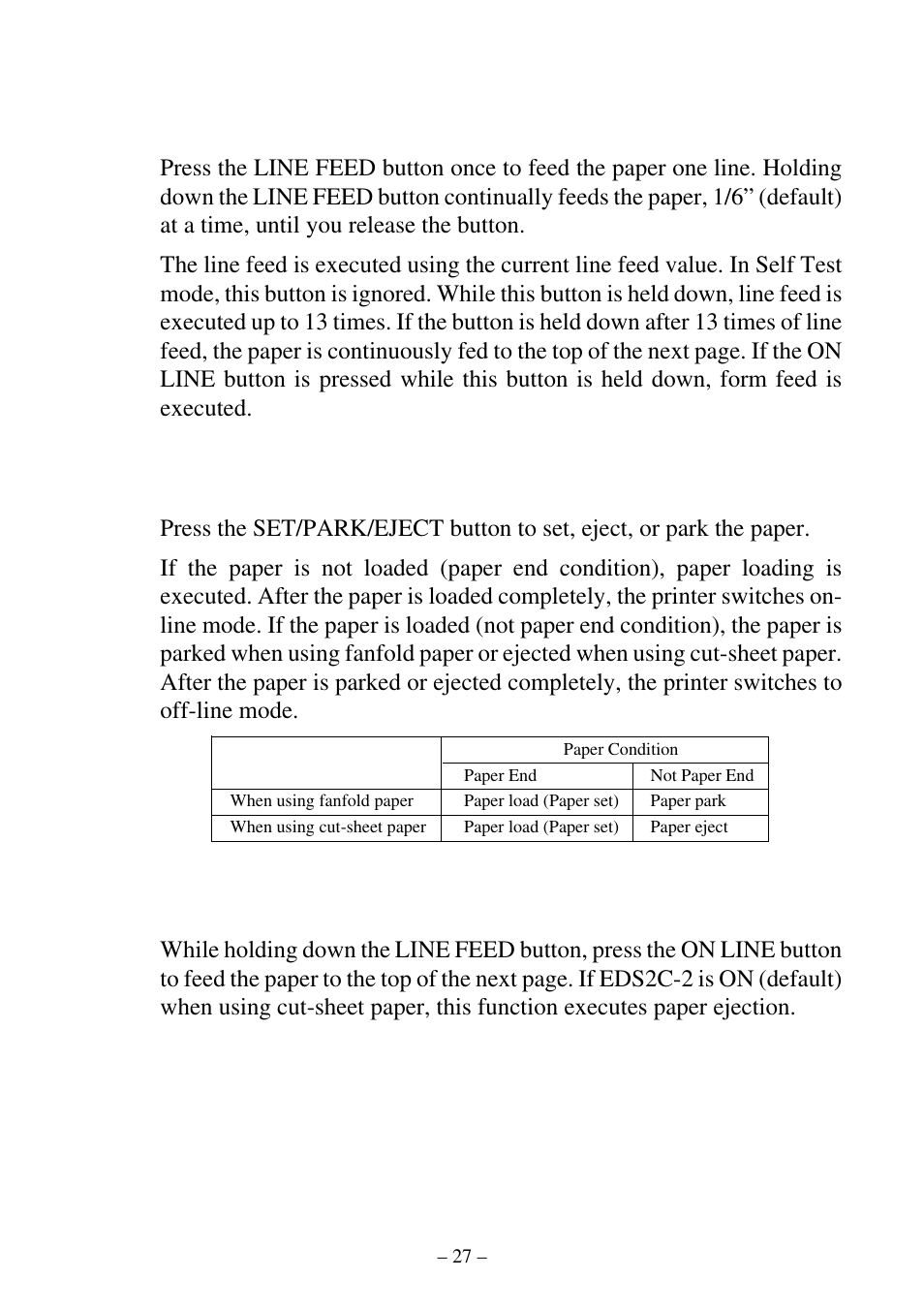 Control panel functions in off-line mode | Star Micronics ATAR LC-500 User Manual | Page 31 / 72