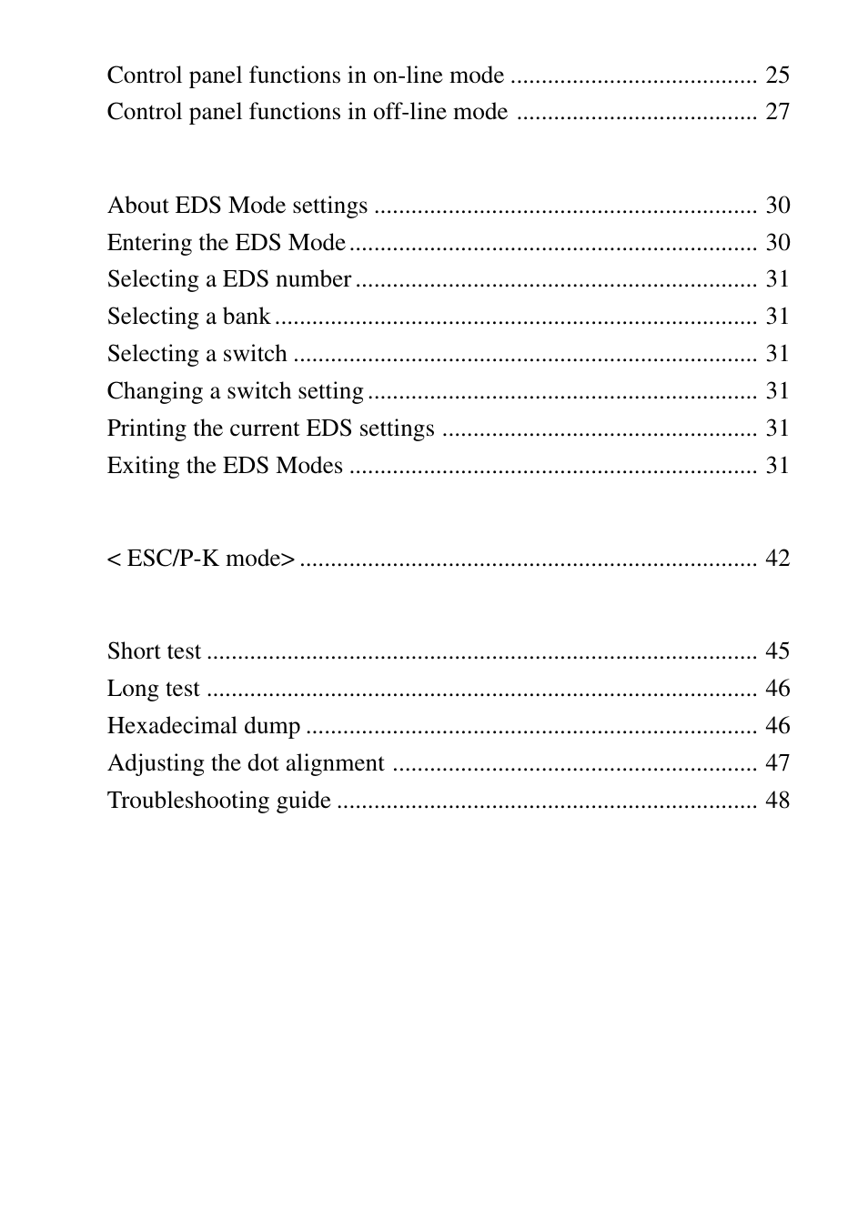 Using the eds mode, Control codes list, Troubleshooting | Star Micronics ATAR LC-500 User Manual | Page 4 / 72
