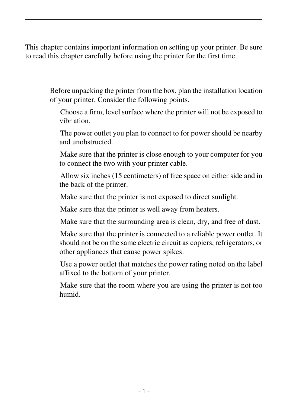 Printer setup, Choosing a place for the printer | Star Micronics ATAR LC-500 User Manual | Page 5 / 72