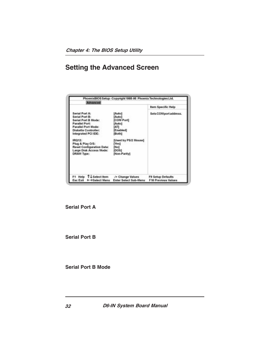 Setting the advanced screen | Star Micronics PCI/ISA System Board D6-IN User Manual | Page 34 / 71