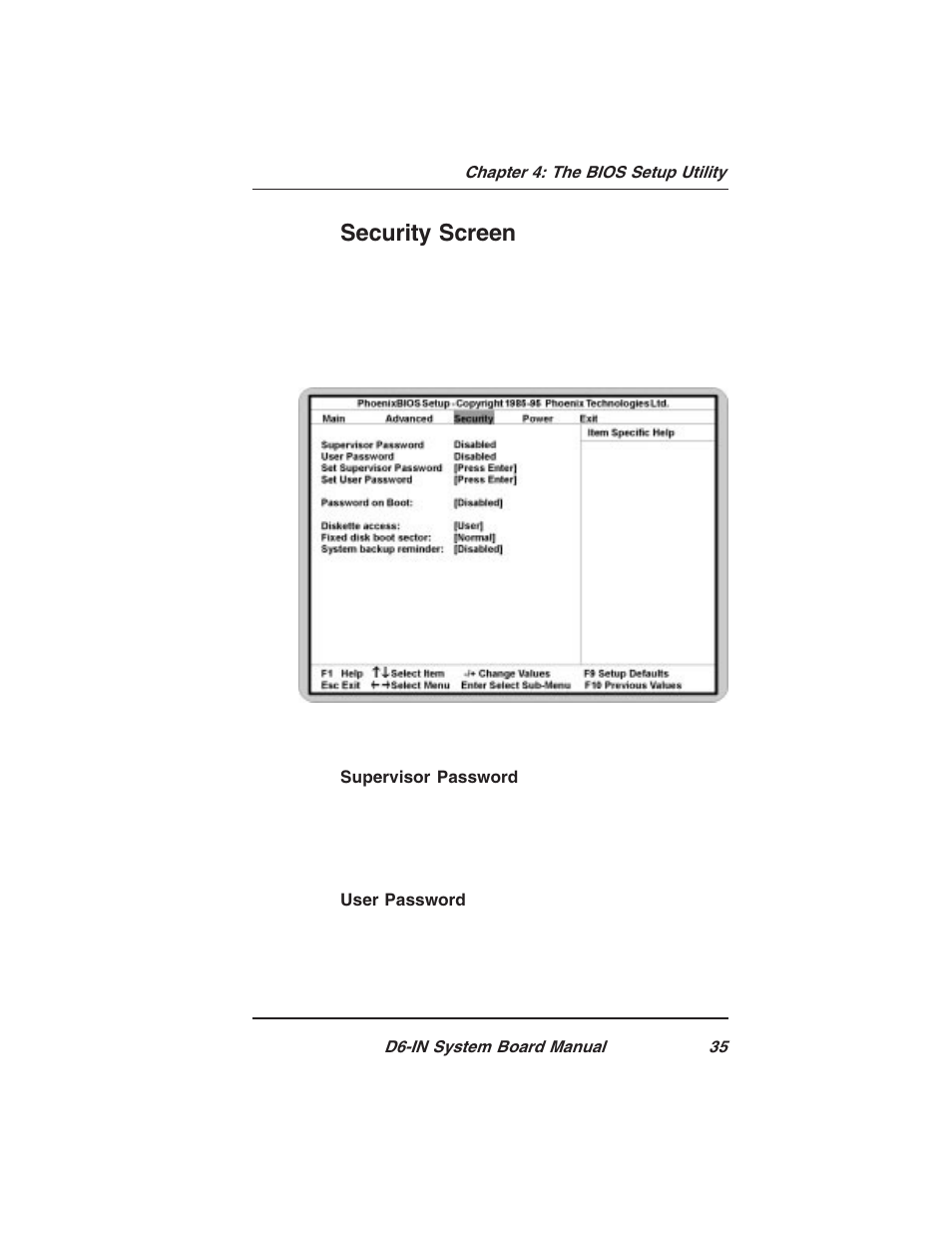 Security screen | Star Micronics PCI/ISA System Board D6-IN User Manual | Page 37 / 71