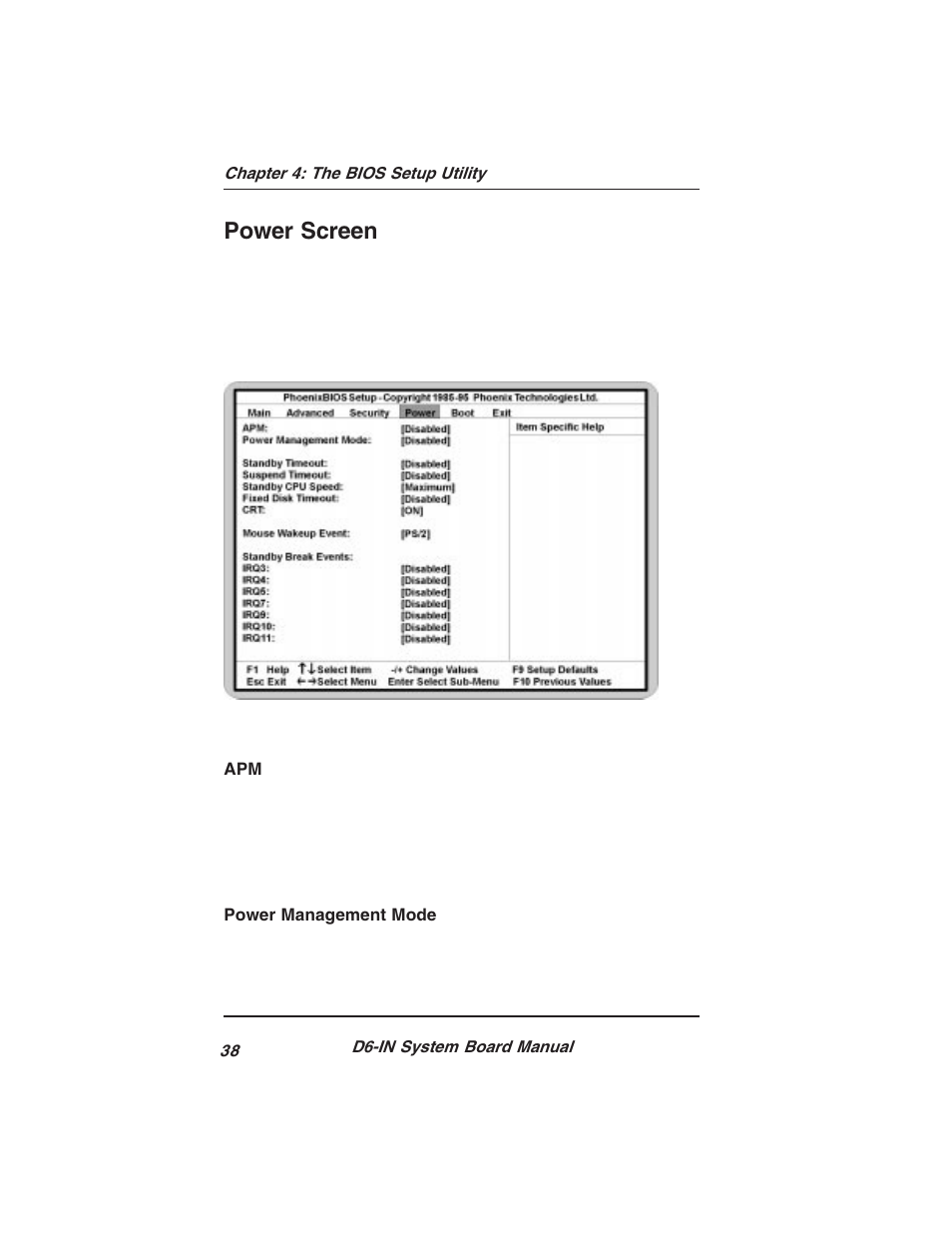 Power screen | Star Micronics PCI/ISA System Board D6-IN User Manual | Page 40 / 71