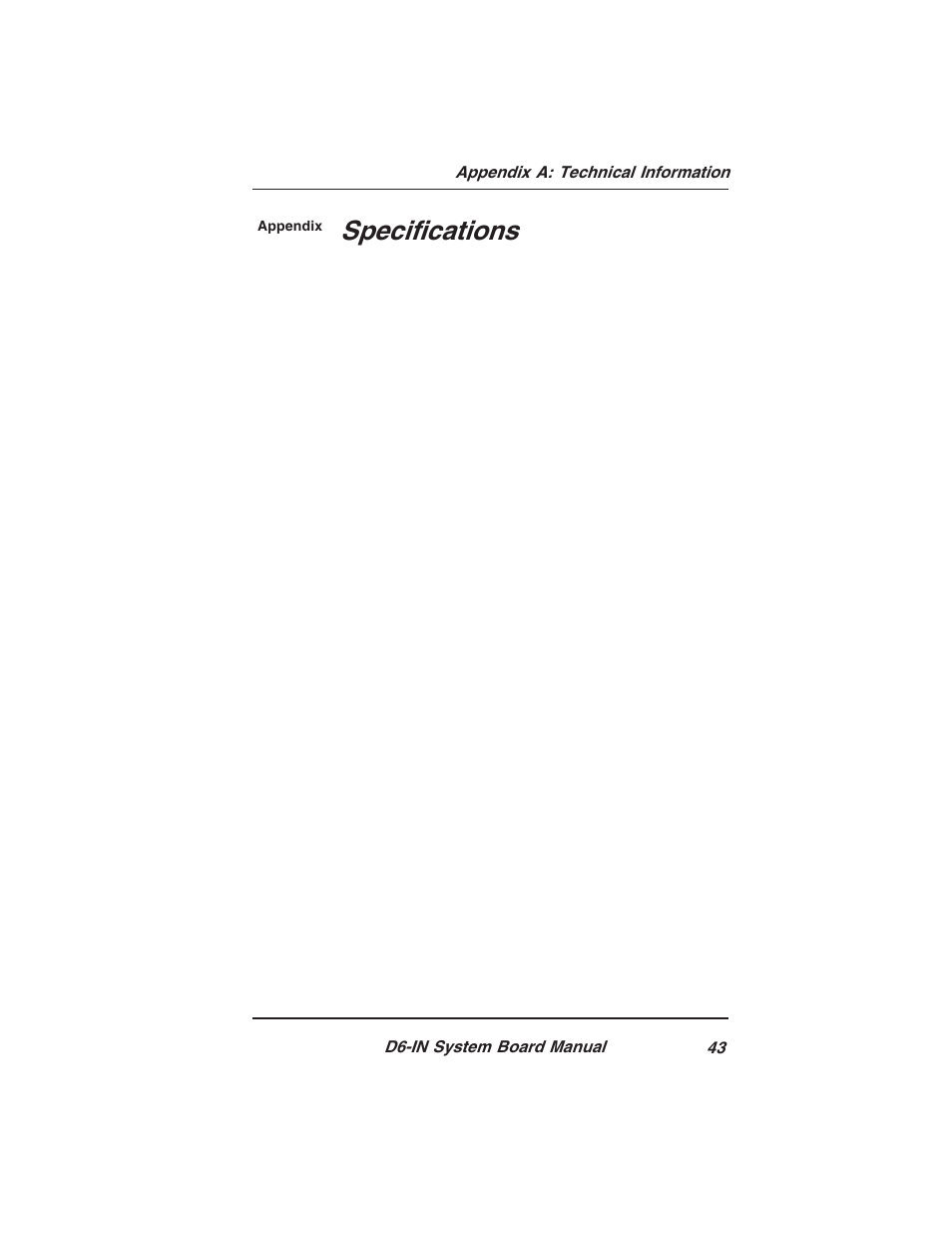 Specifications | Star Micronics PCI/ISA System Board D6-IN User Manual | Page 45 / 71