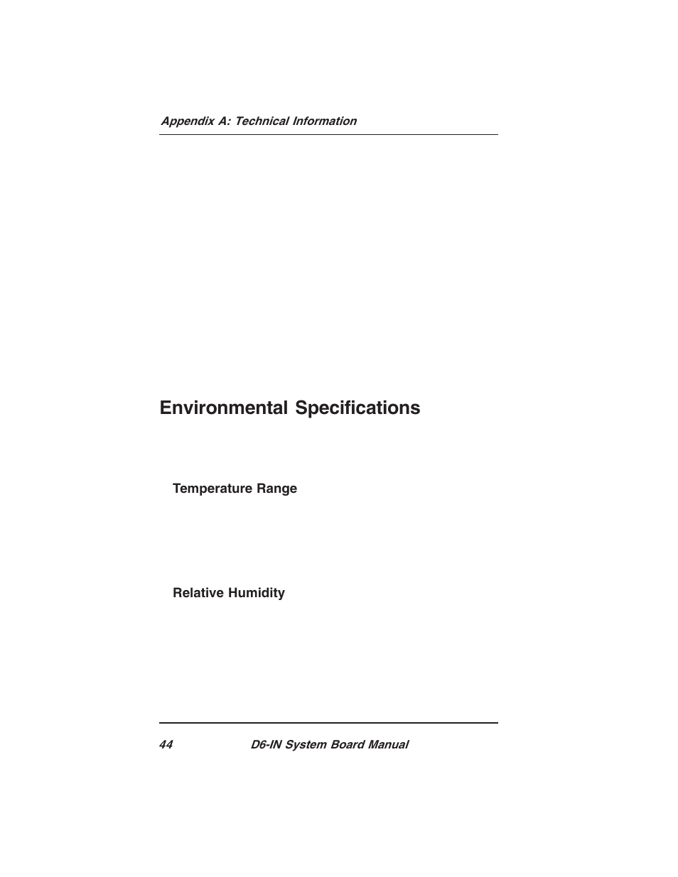 Environmental specifications | Star Micronics PCI/ISA System Board D6-IN User Manual | Page 46 / 71