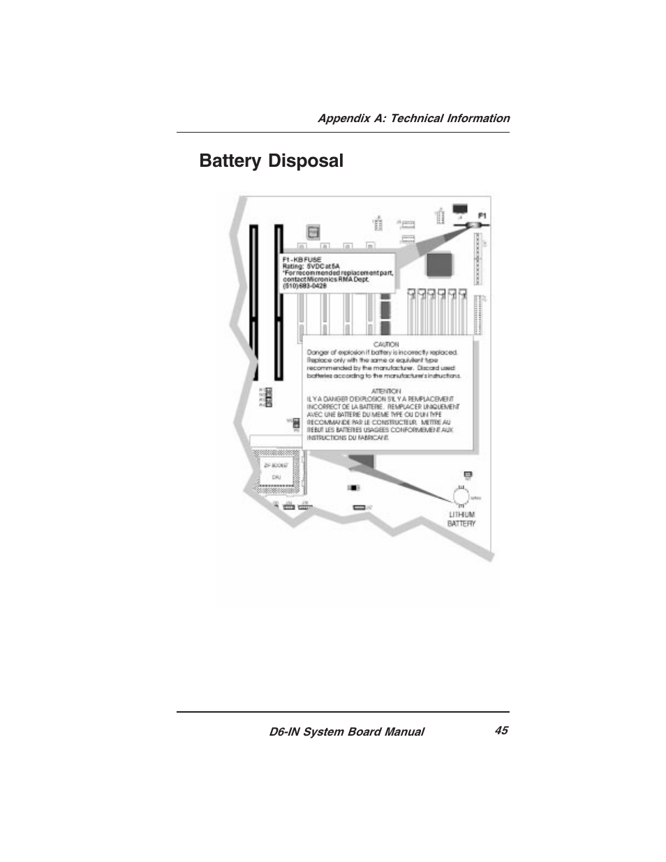 Battery disposal | Star Micronics PCI/ISA System Board D6-IN User Manual | Page 47 / 71