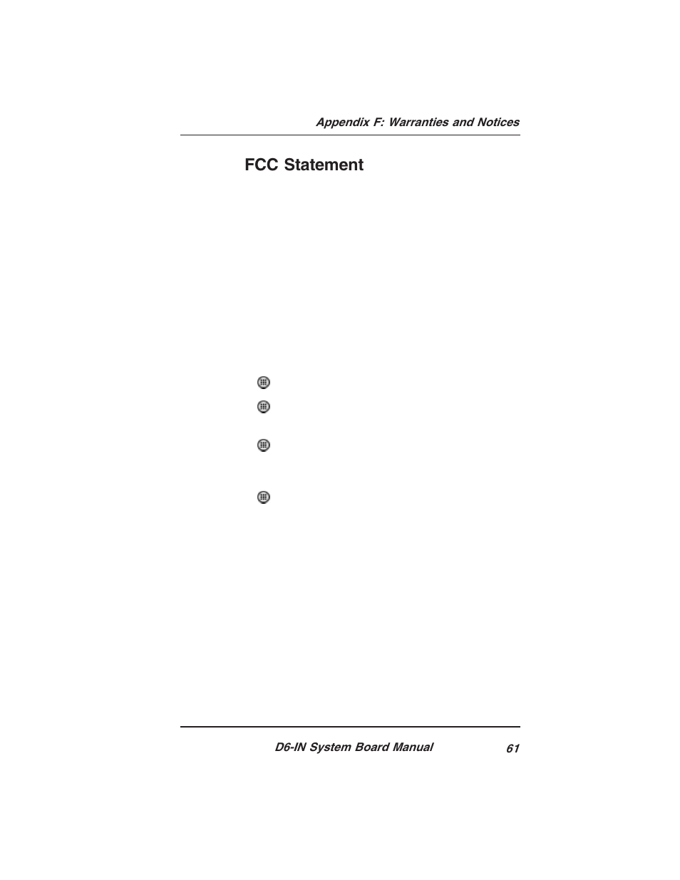 Fcc statement | Star Micronics PCI/ISA System Board D6-IN User Manual | Page 63 / 71