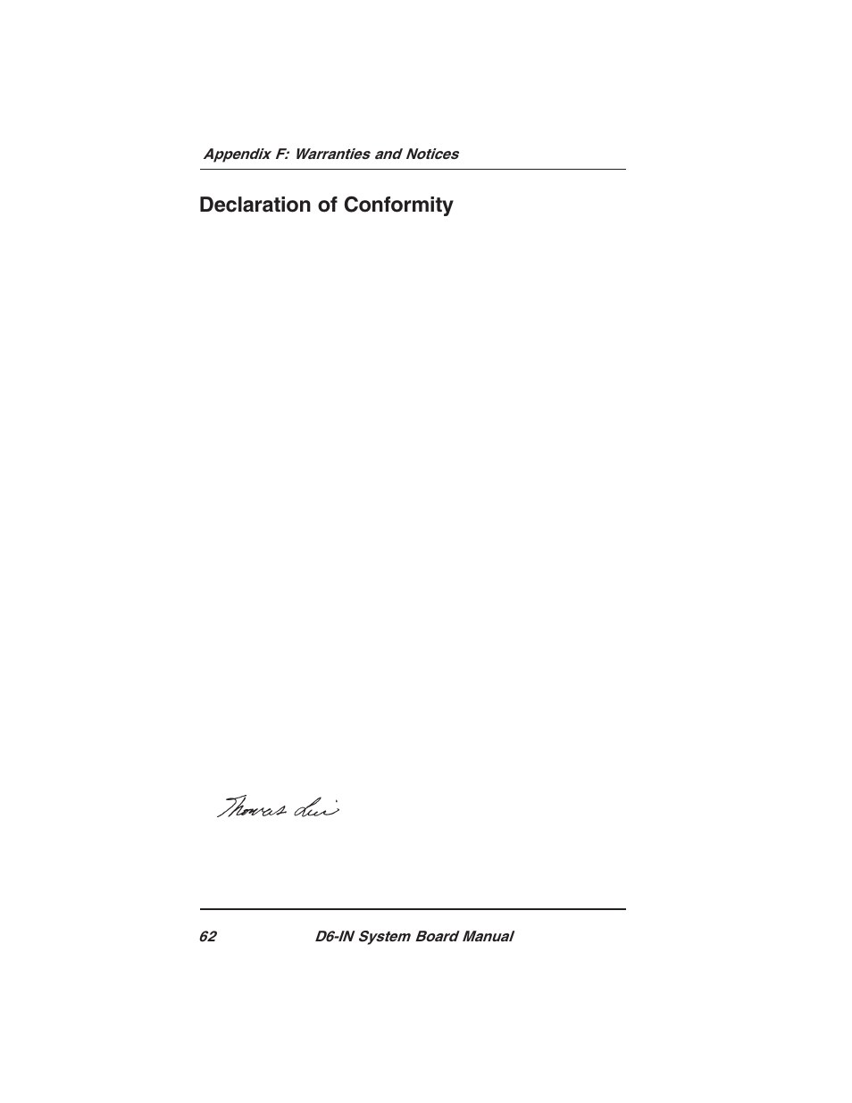 Declaration of conformity | Star Micronics PCI/ISA System Board D6-IN User Manual | Page 64 / 71