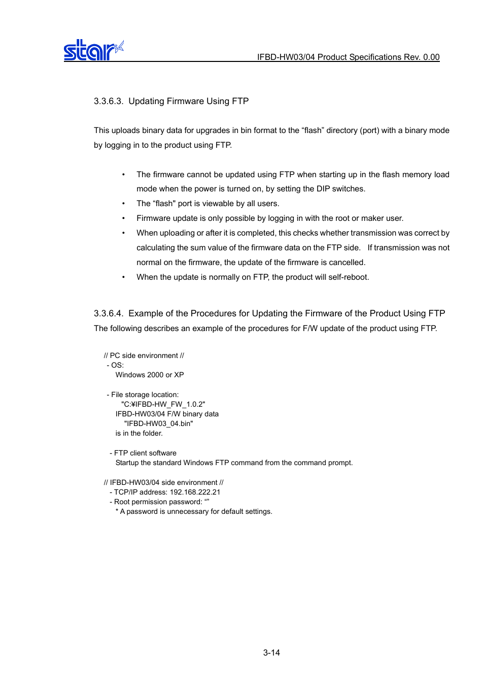 Updating firmware using ftp, Updating firmware using ftp -14 | Star Micronics IFBD-HW03/04 User Manual | Page 21 / 47