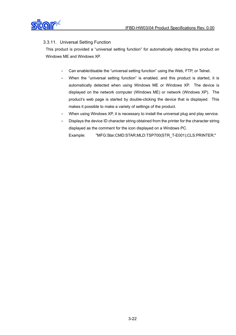 Universal setting function, Universal setting function -22 | Star Micronics IFBD-HW03/04 User Manual | Page 29 / 47