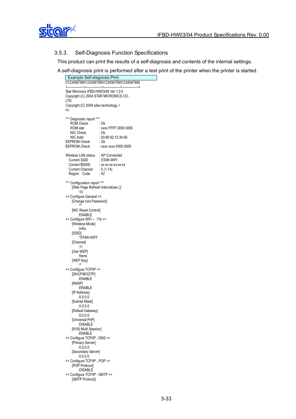 Self-diagnosis function specifications, Self-diagnosis function specifications -33 | Star Micronics IFBD-HW03/04 User Manual | Page 40 / 47