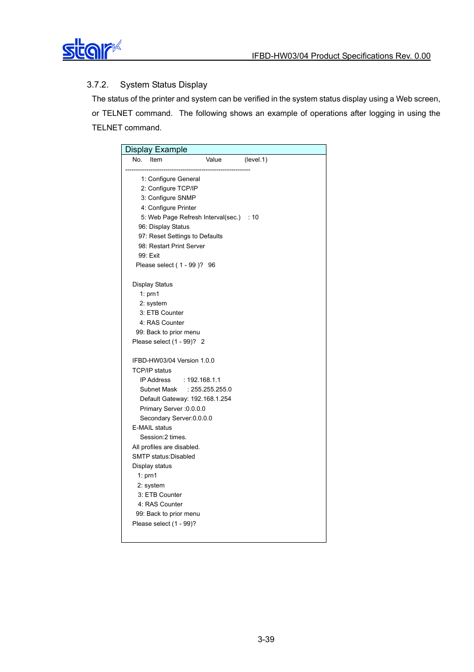 System status display, System status display -39 | Star Micronics IFBD-HW03/04 User Manual | Page 46 / 47