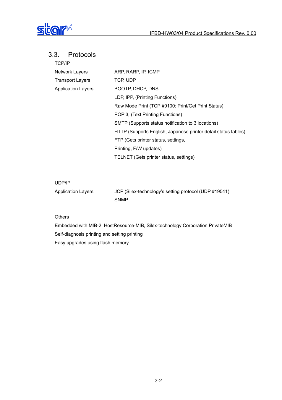 Protocols, Protocols -2 | Star Micronics IFBD-HW03/04 User Manual | Page 9 / 47