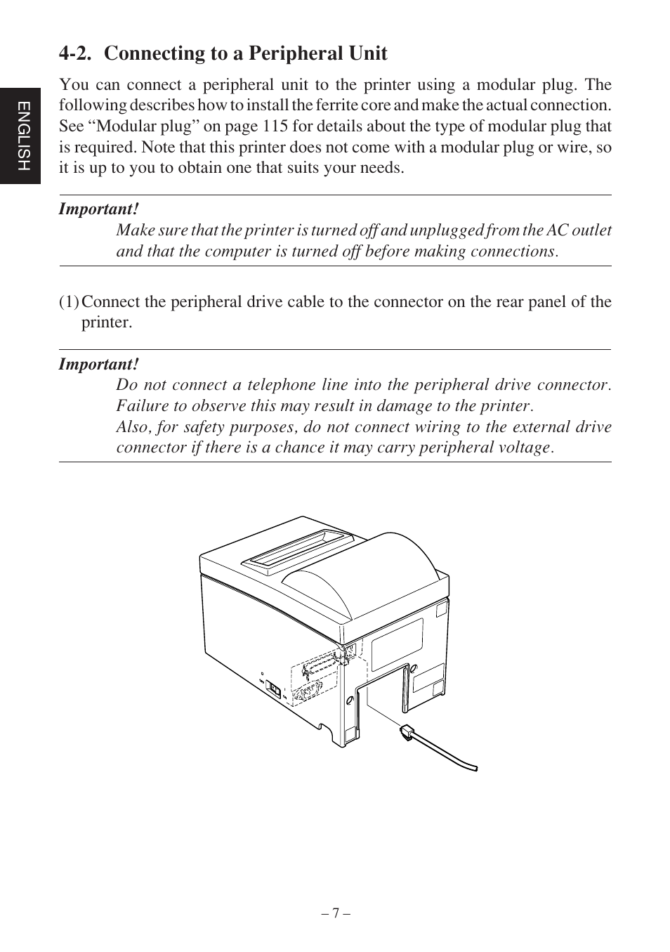 2. connecting to a peripheral unit | Star Micronics SP500 Series User Manual | Page 10 / 124