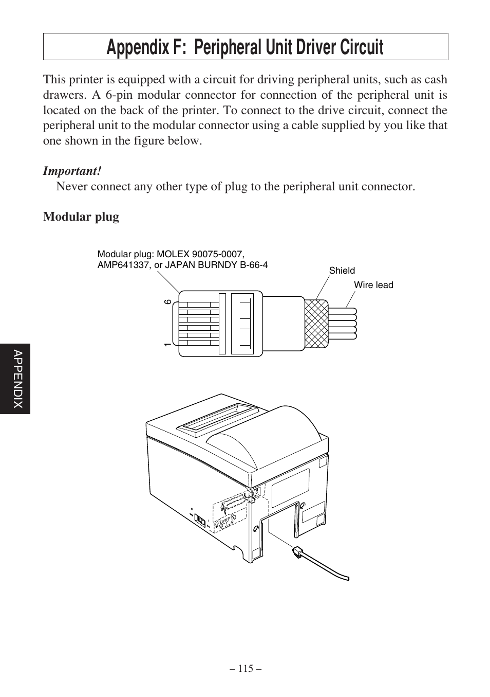 Appendix f: peripheral unit driver circuit | Star Micronics SP500 Series User Manual | Page 118 / 124