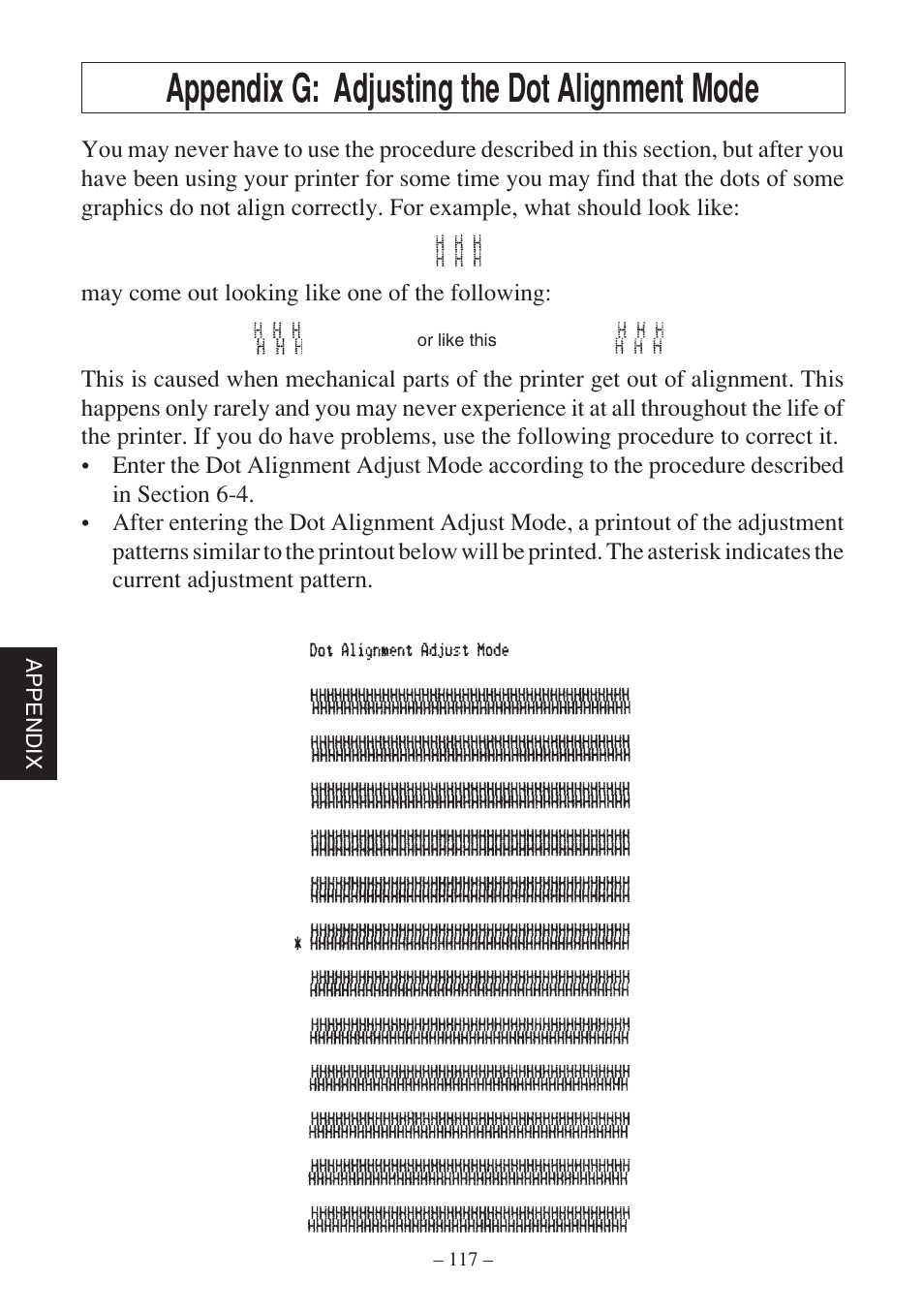 Appendix g: adjusting the dot alignment mode | Star Micronics SP500 Series User Manual | Page 120 / 124