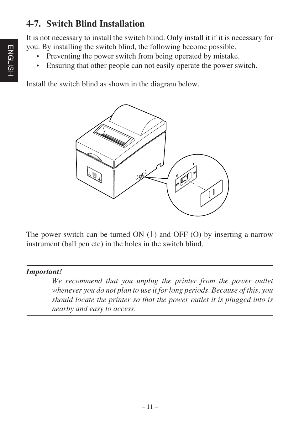 7. switch blind installation, English | Star Micronics SP500 Series User Manual | Page 14 / 124