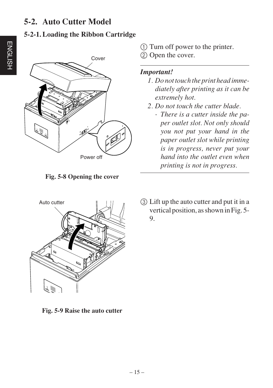2. auto cutter model, English, Cover power off auto cutter | Star Micronics SP500 Series User Manual | Page 18 / 124