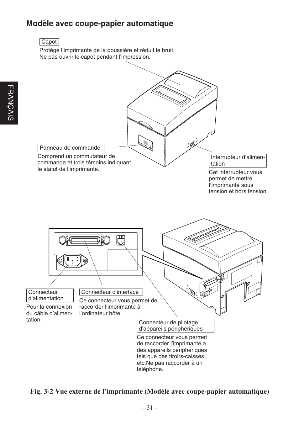 Modèle avec coupe-papier automatique, Fran ç ais | Star Micronics SP500 Series User Manual | Page 34 / 124