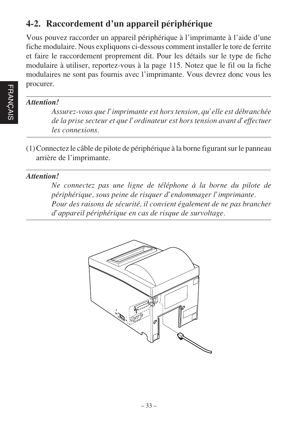 2. raccordement d’un appareil périphérique | Star Micronics SP500 Series User Manual | Page 36 / 124