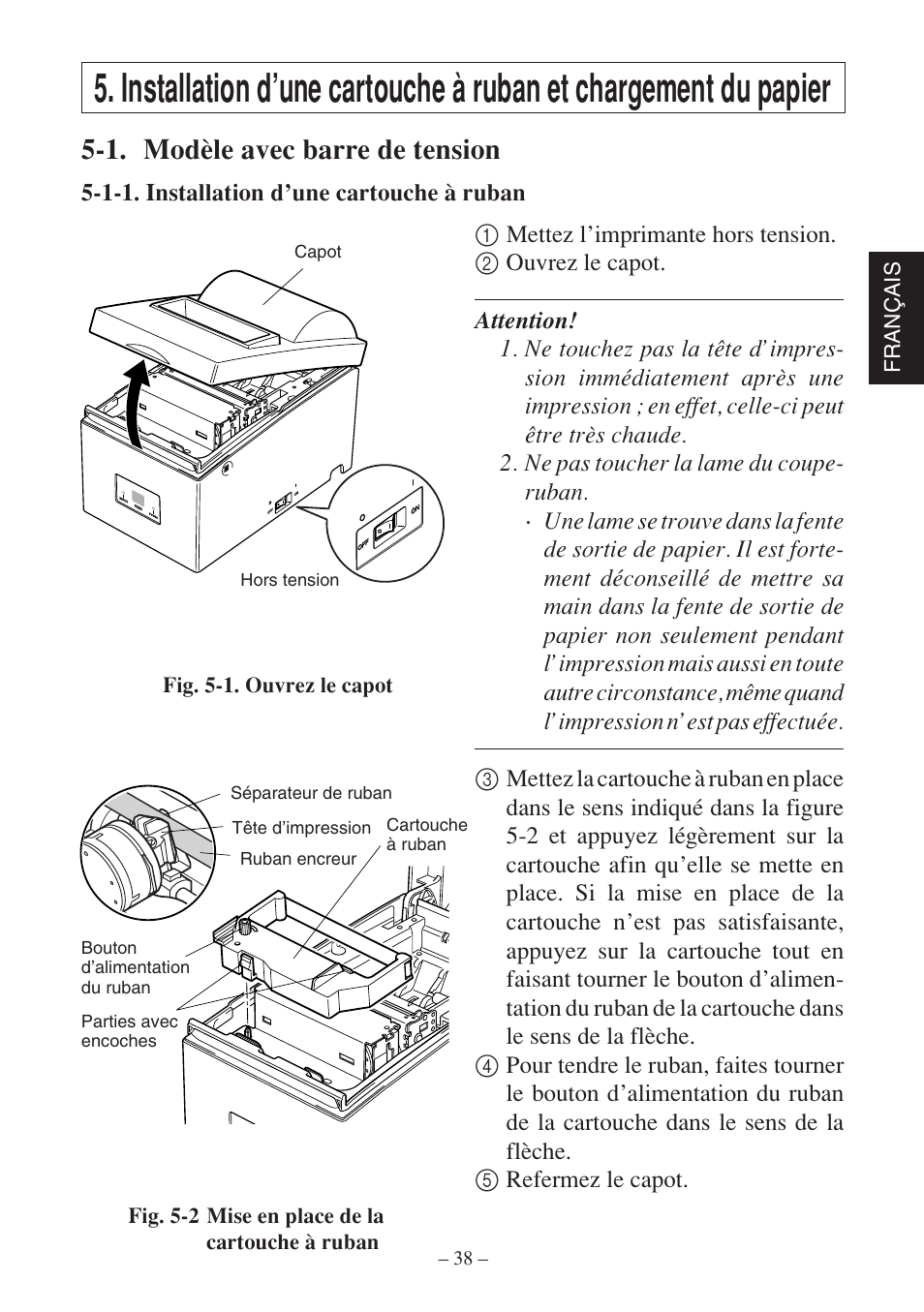 1. modèle avec barre de tension, Fran ç ais | Star Micronics SP500 Series User Manual | Page 41 / 124