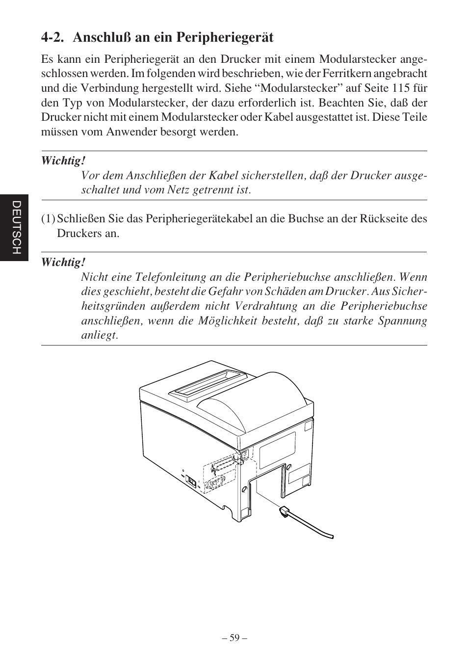 2. anschluß an ein peripheriegerät | Star Micronics SP500 Series User Manual | Page 62 / 124
