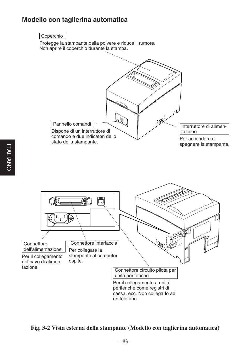 Modello con taglierina automatica, Italiano | Star Micronics SP500 Series User Manual | Page 86 / 124