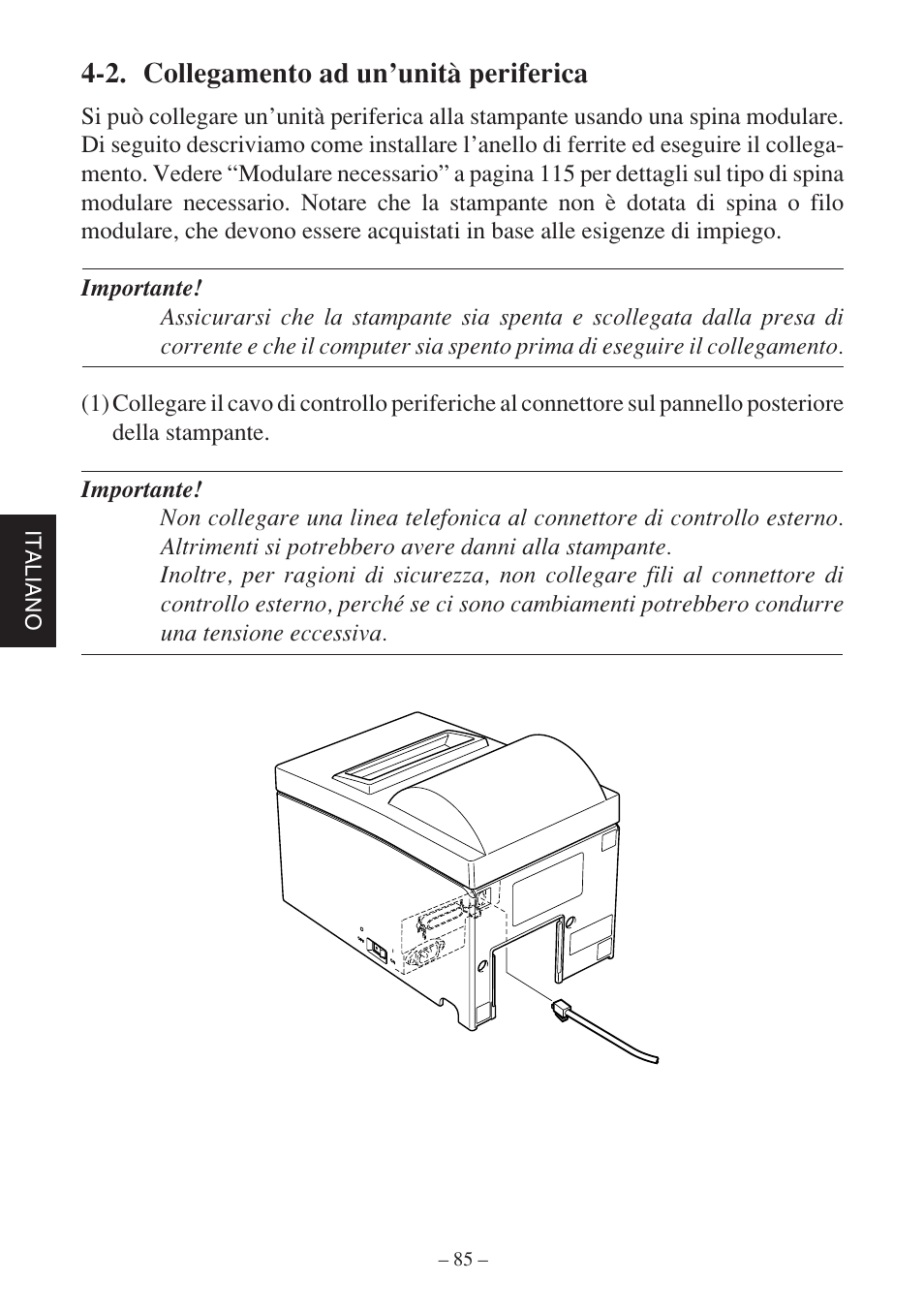 2. collegamento ad un’unità periferica | Star Micronics SP500 Series User Manual | Page 88 / 124