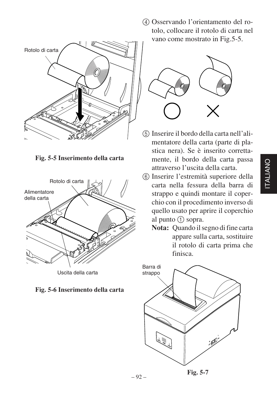 Italiano, Rotolo di carta | Star Micronics SP500 Series User Manual | Page 95 / 124
