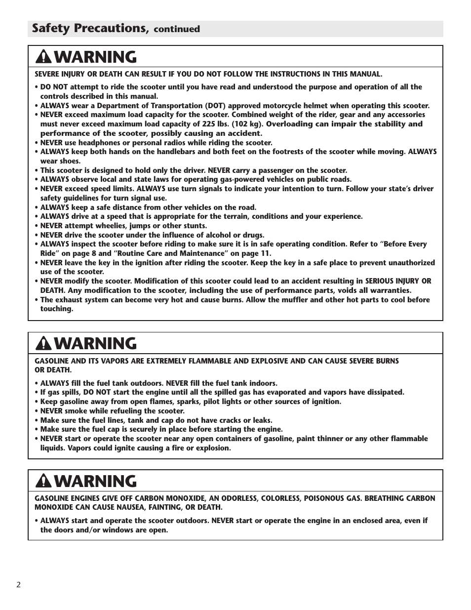 Warning, Safety precautions | Schwinn Motor Scooters 50CA06PK User Manual | Page 4 / 20