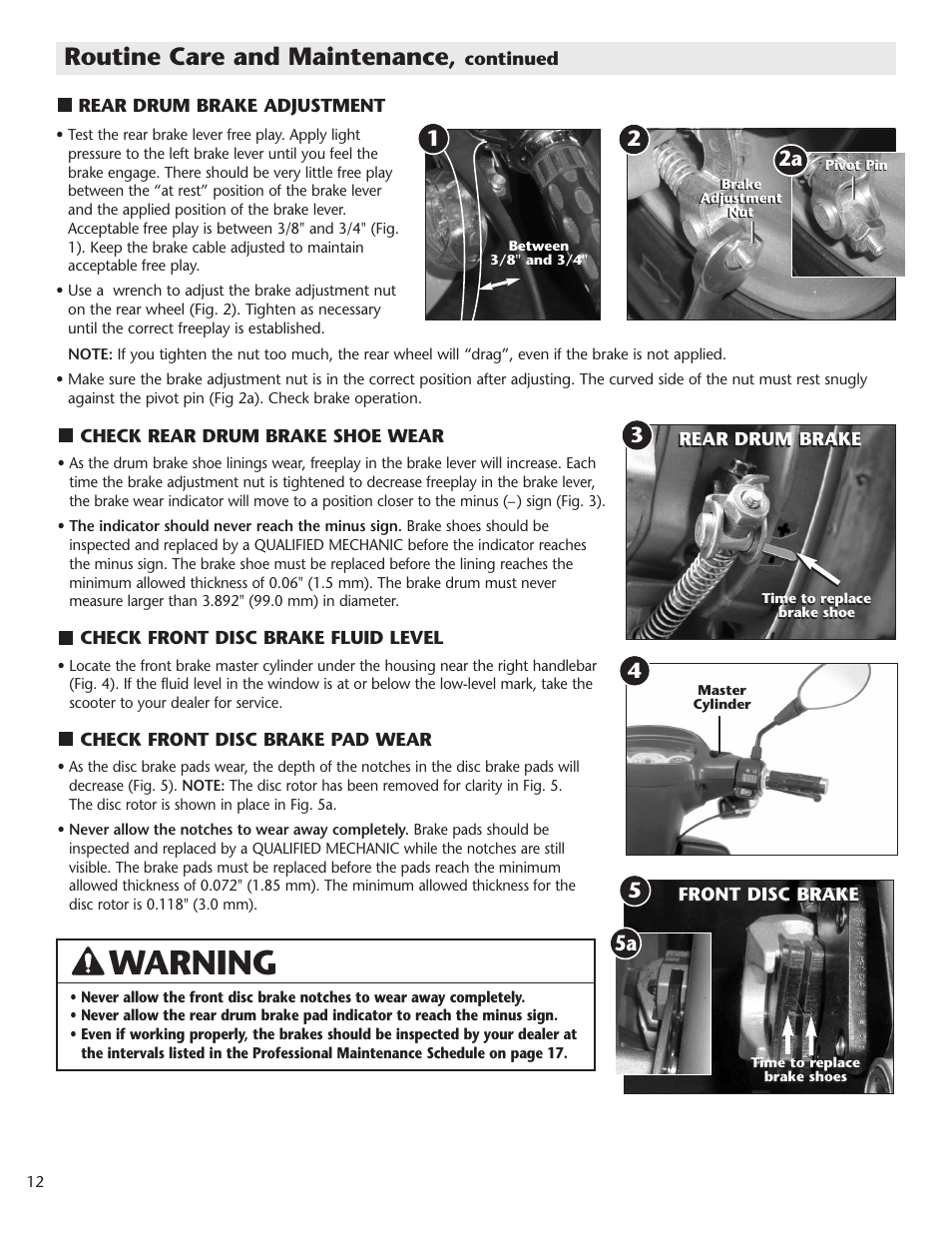 Warning, Routine care and maintenance, 45a 2 | 2a 1 | Schwinn Motor Scooters 50SP06BK User Manual | Page 14 / 20