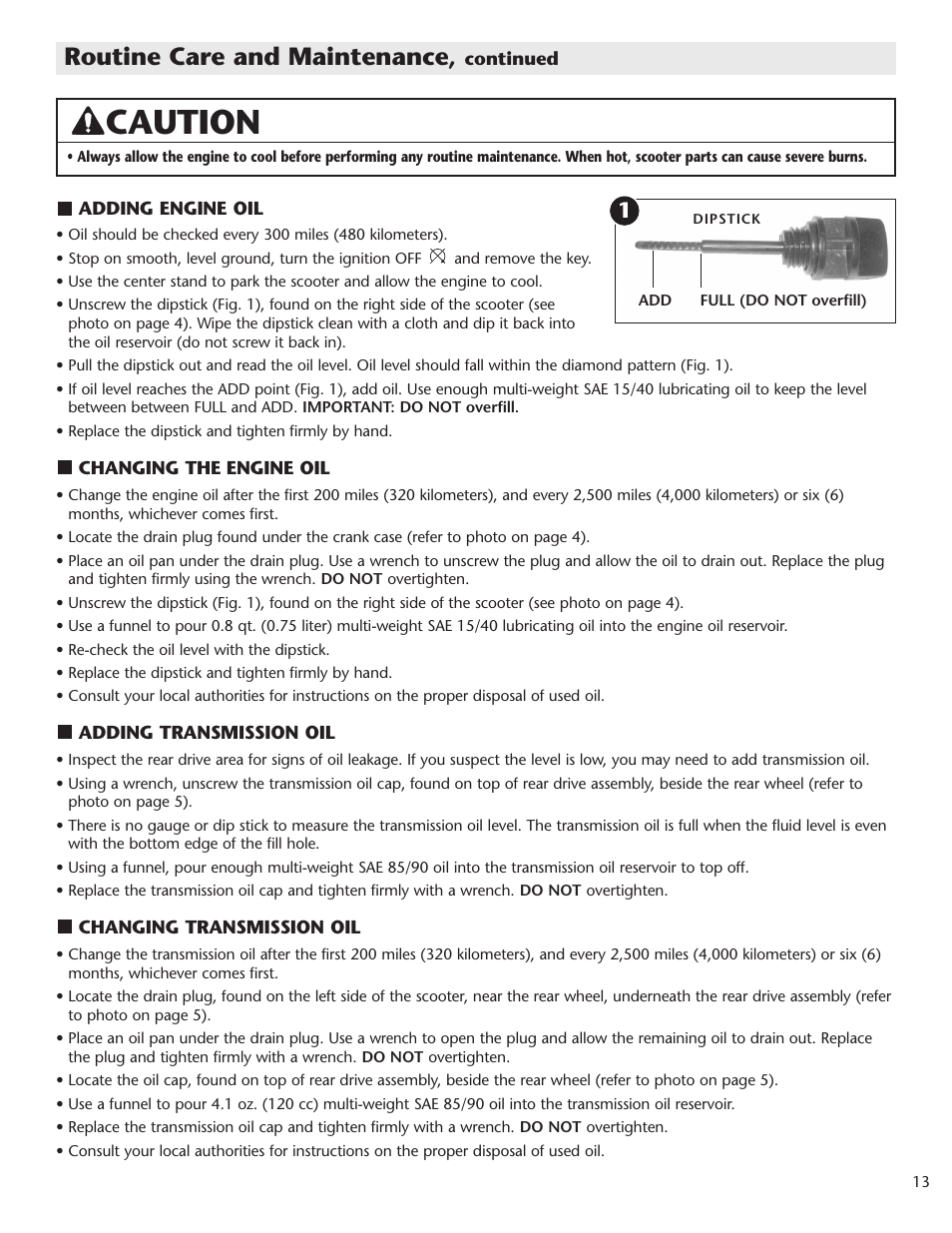 Caution, Routine care and maintenance | Schwinn Motor Scooters 50SP06BK User Manual | Page 15 / 20
