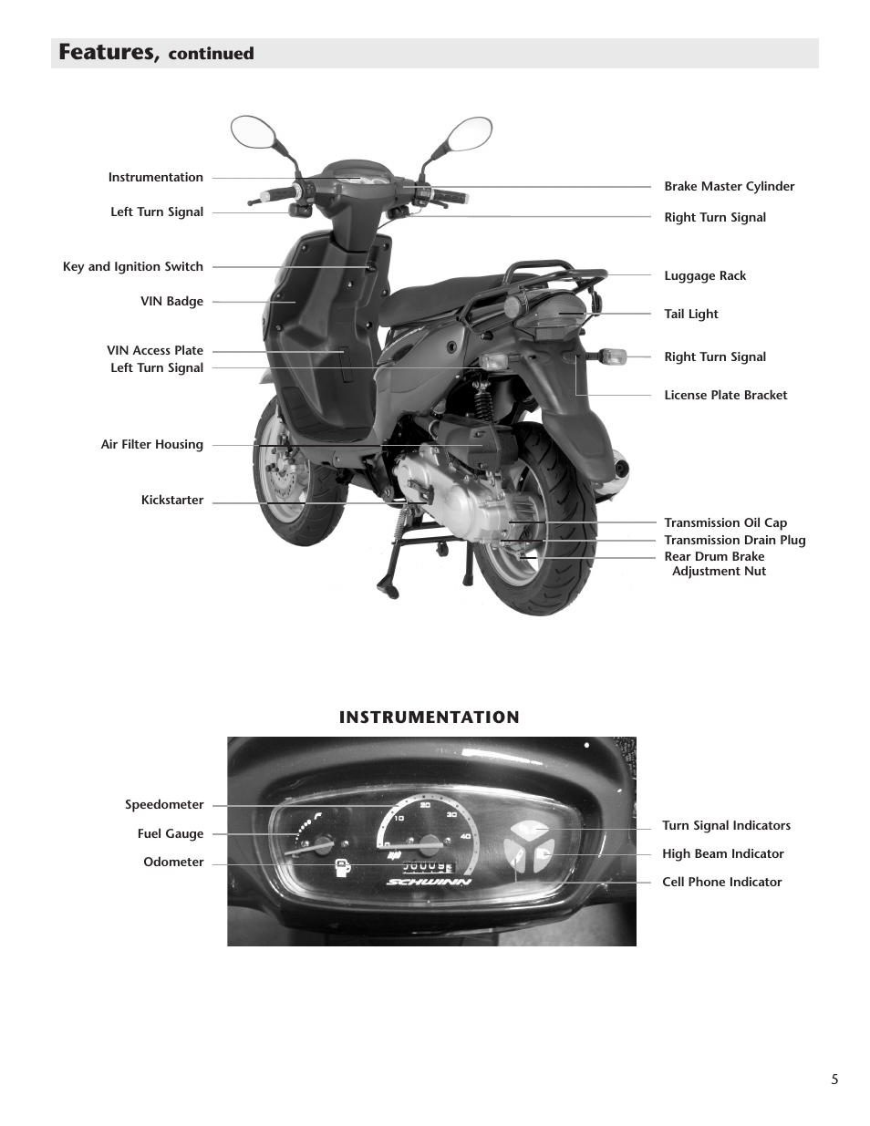 Features | Schwinn Motor Scooters 50SP06BK User Manual | Page 7 / 20