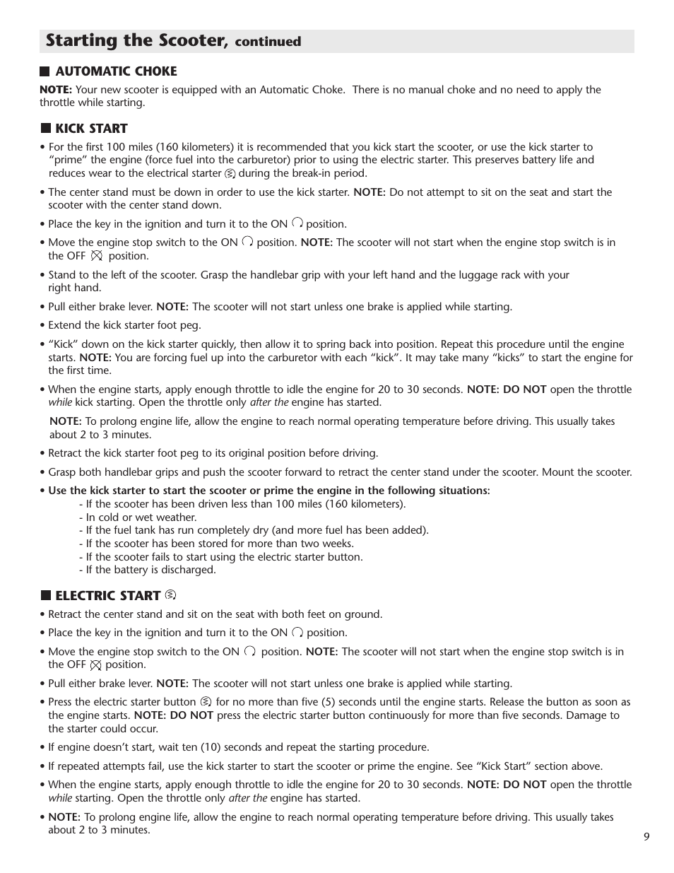 Starting the scooter | Schwinn Motor Scooters 50CG06SV User Manual | Page 11 / 20