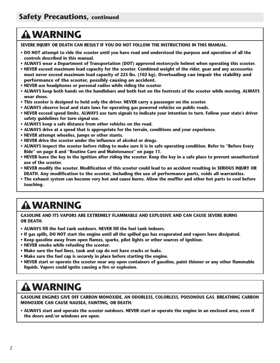 Warning, Safety precautions | Schwinn Motor Scooters 50CG06SV User Manual | Page 4 / 20