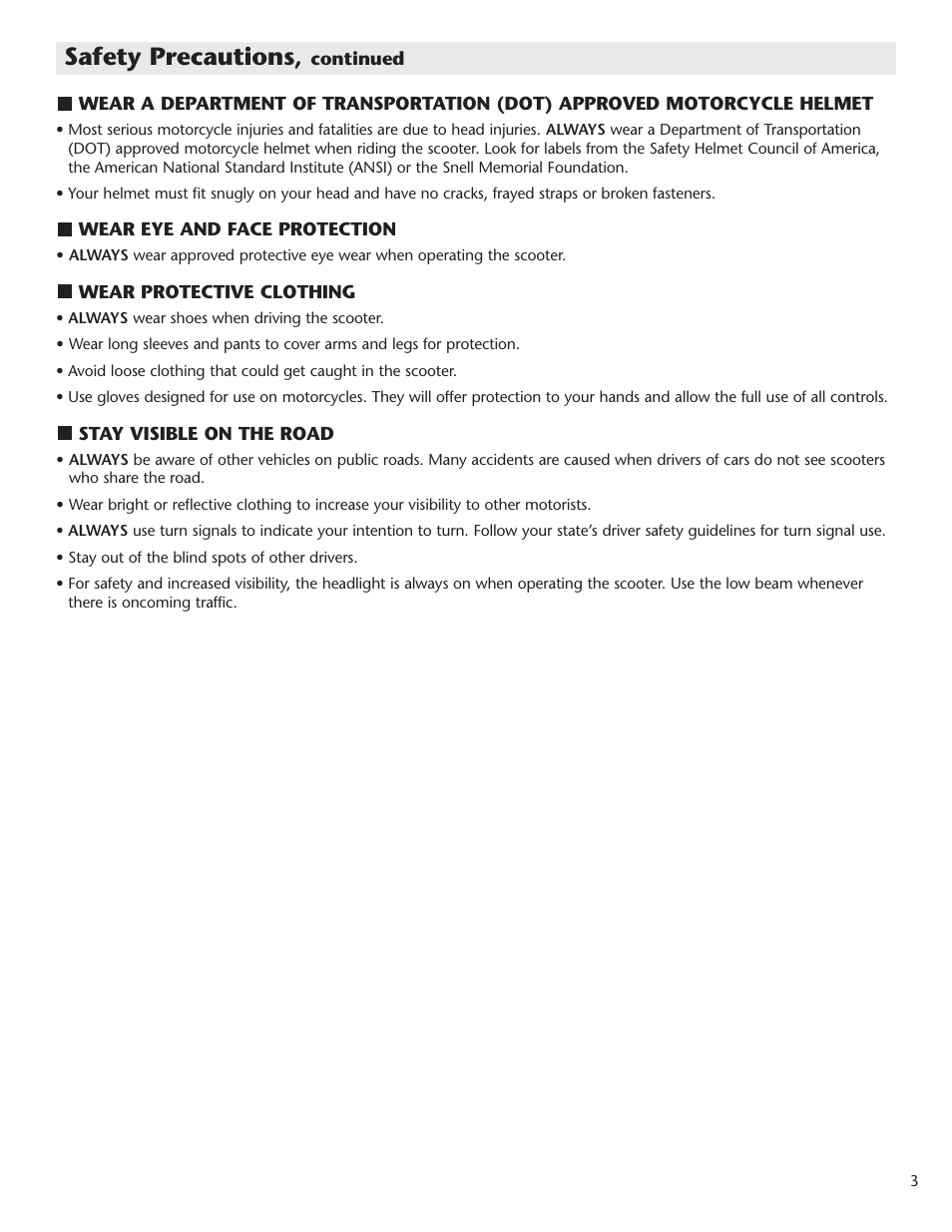 Safety precautions | Schwinn Motor Scooters 50CG06SV User Manual | Page 5 / 20