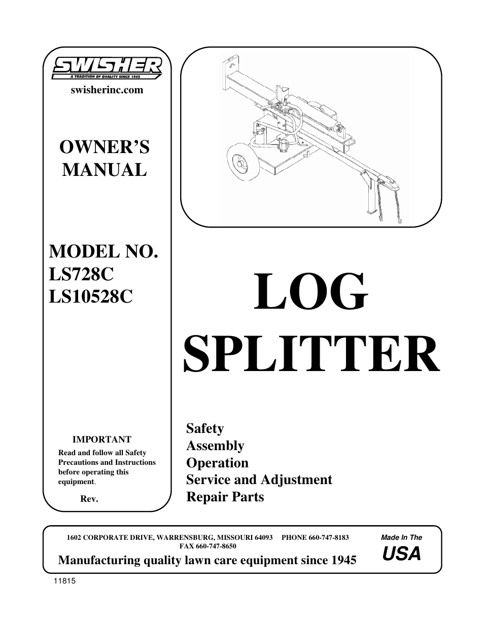 Swisher LS728C User Manual | 20 pages