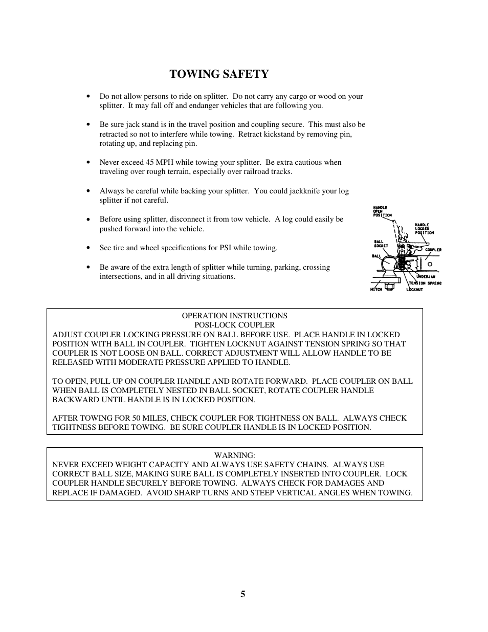 Towing safety | Swisher LS728C User Manual | Page 5 / 20