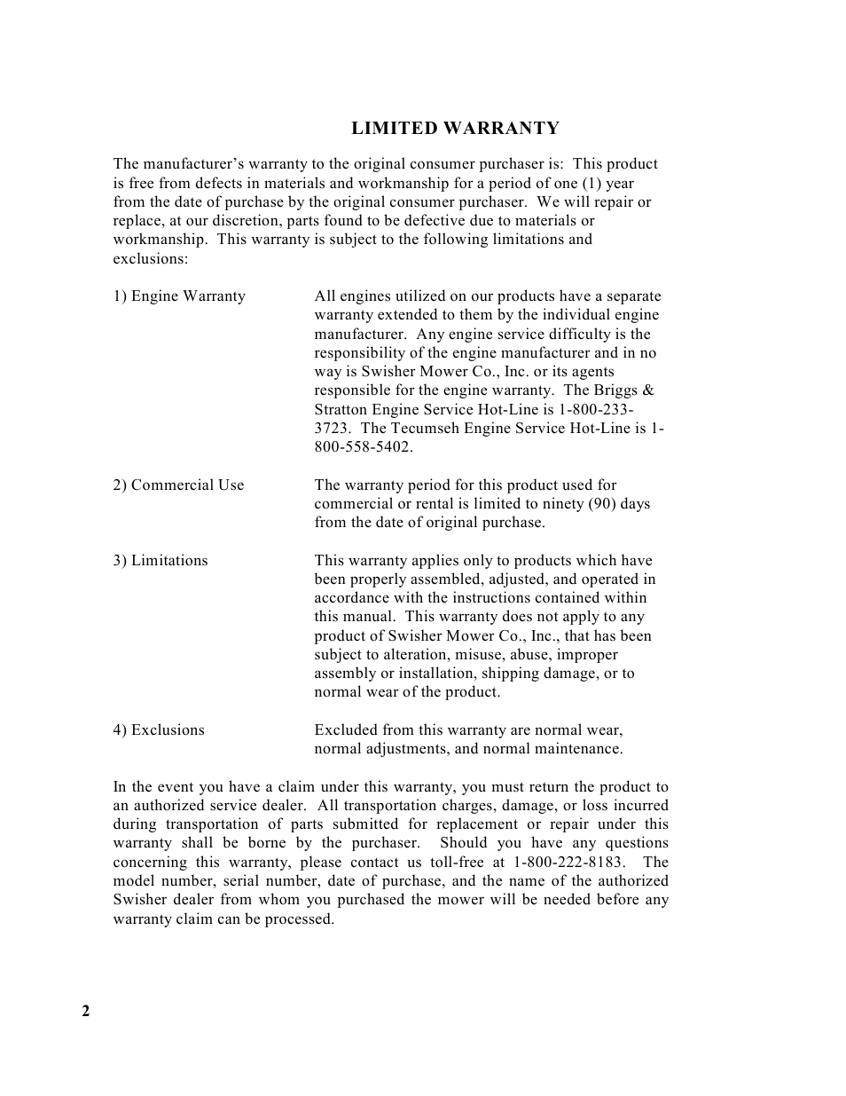 Swisher T1360 User Manual | Page 2 / 20
