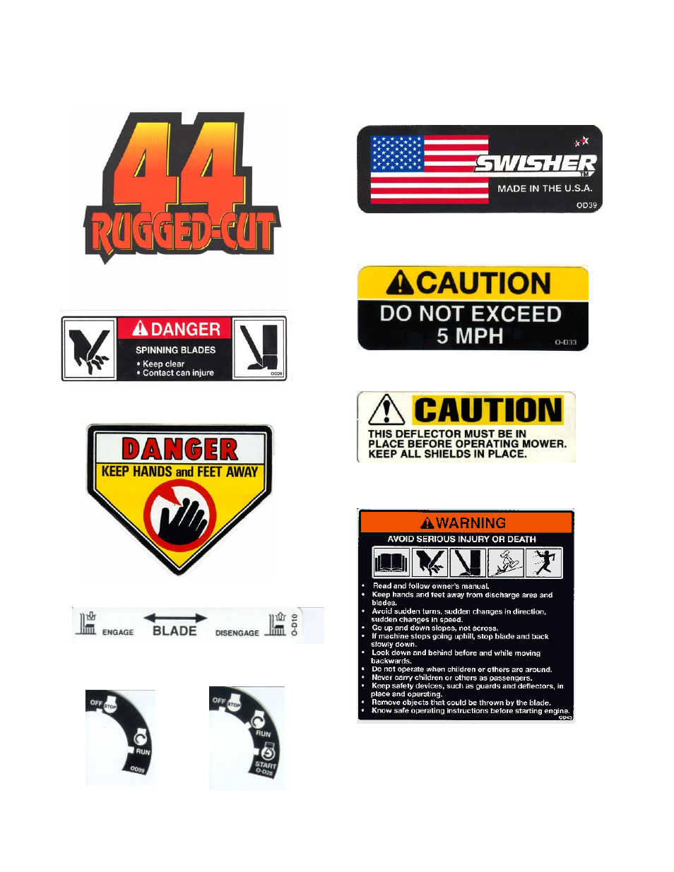 Safety and operational decals | Swisher RTB134412V User Manual | Page 10 / 16