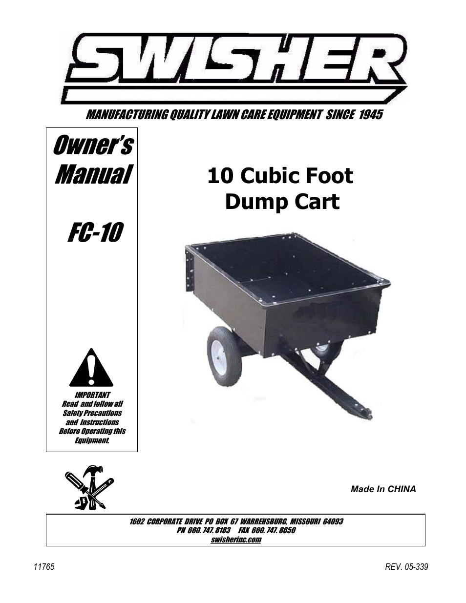 Swisher FC-10 User Manual | 12 pages