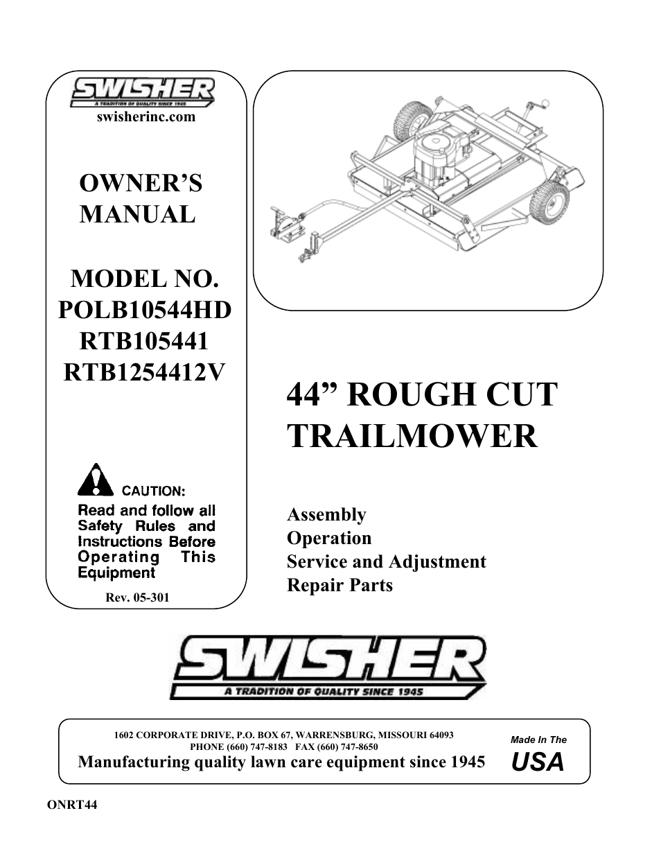 Swisher RTB105441 User Manual | 16 pages