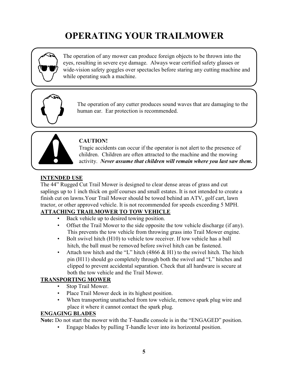 Operating your trailmower | Swisher RTB105441 User Manual | Page 5 / 16