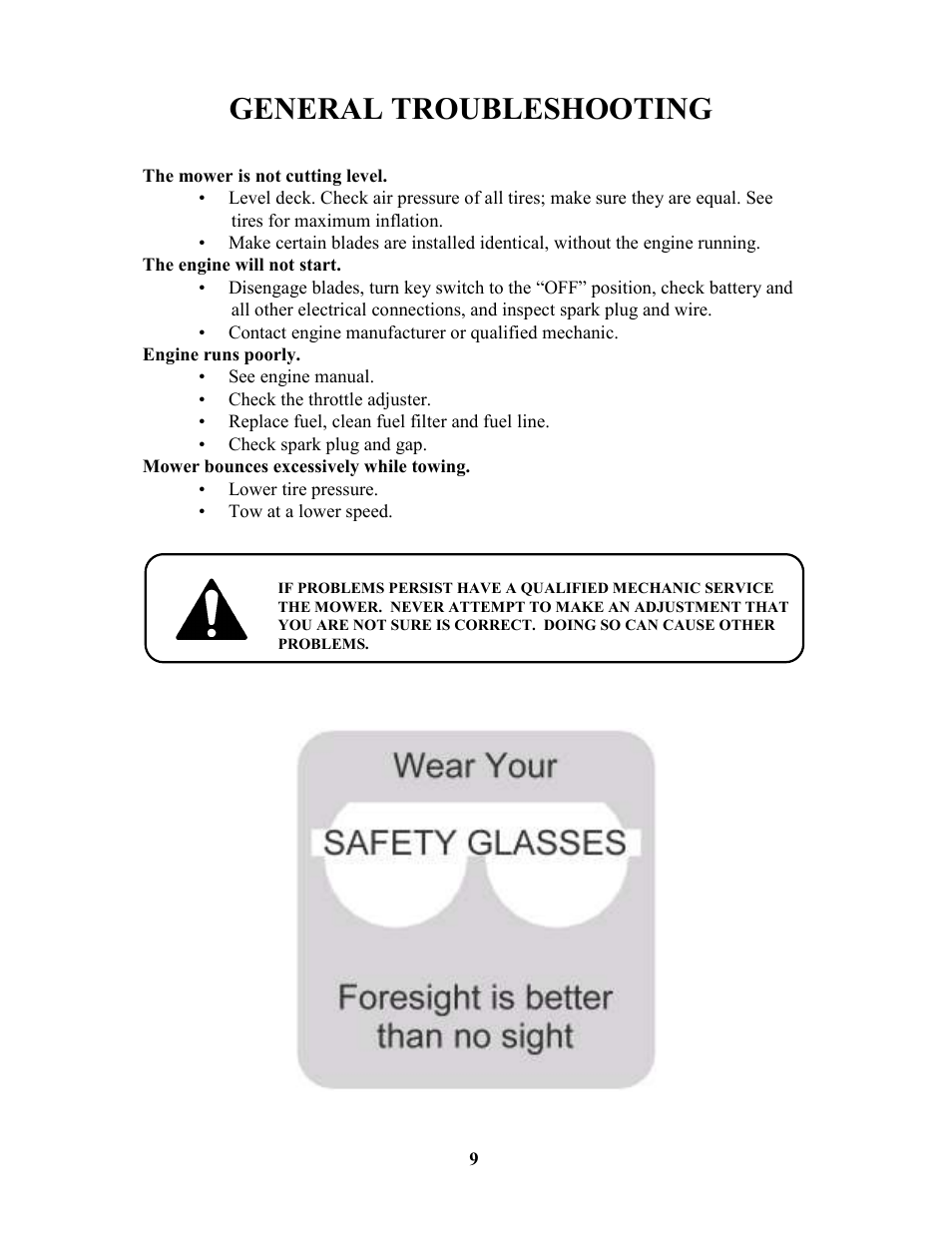 General troubleshooting | Swisher RTB105441 User Manual | Page 9 / 16