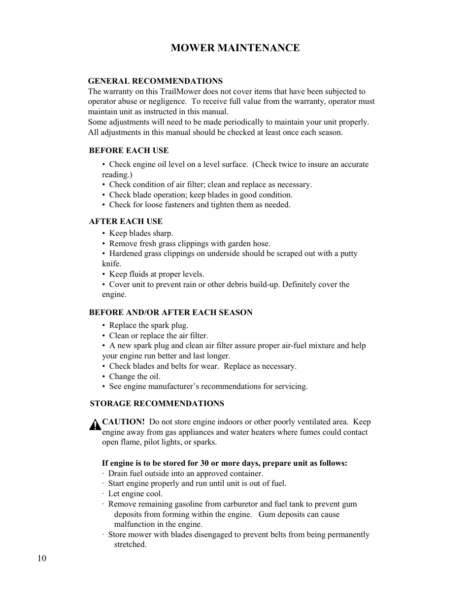 Mower maintenance | Swisher T11044 User Manual | Page 10 / 20