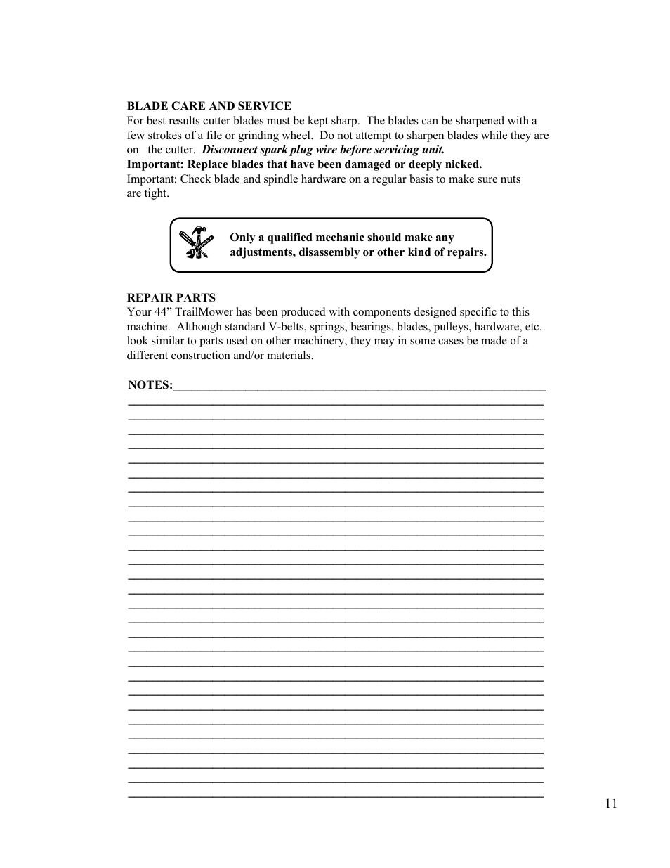 Swisher T11044 User Manual | Page 11 / 20