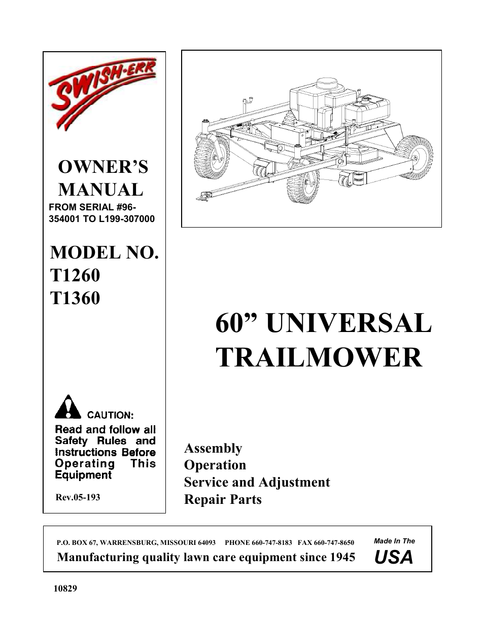 Swisher T1360 User Manual | 24 pages