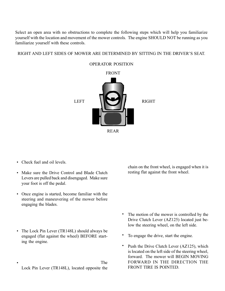 Becoming familiar with your new swisher mower, Drive engagement pin, Engaging the drive | Swisher AZ Series User Manual | Page 10 / 36
