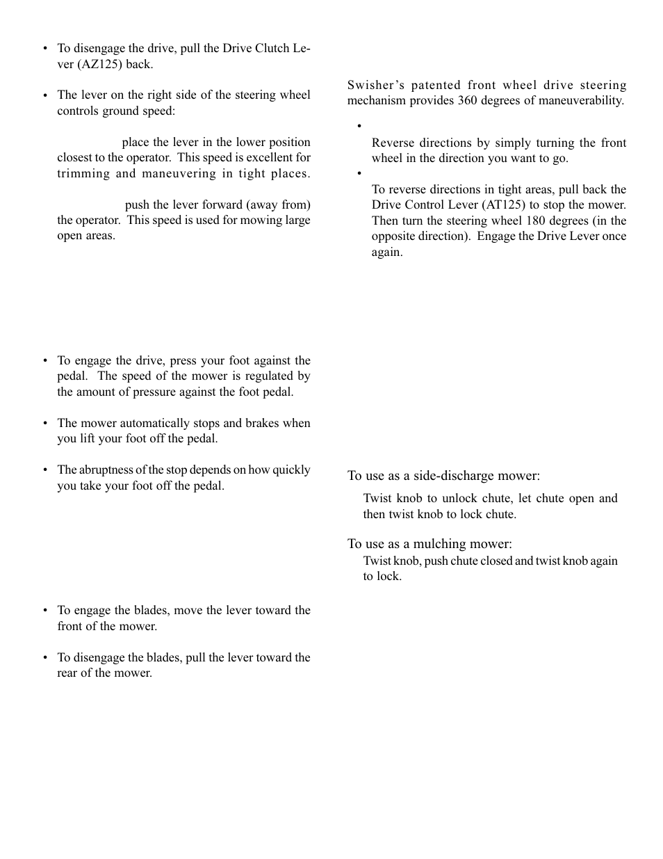Engaging the blades | Swisher AZ Series User Manual | Page 11 / 36