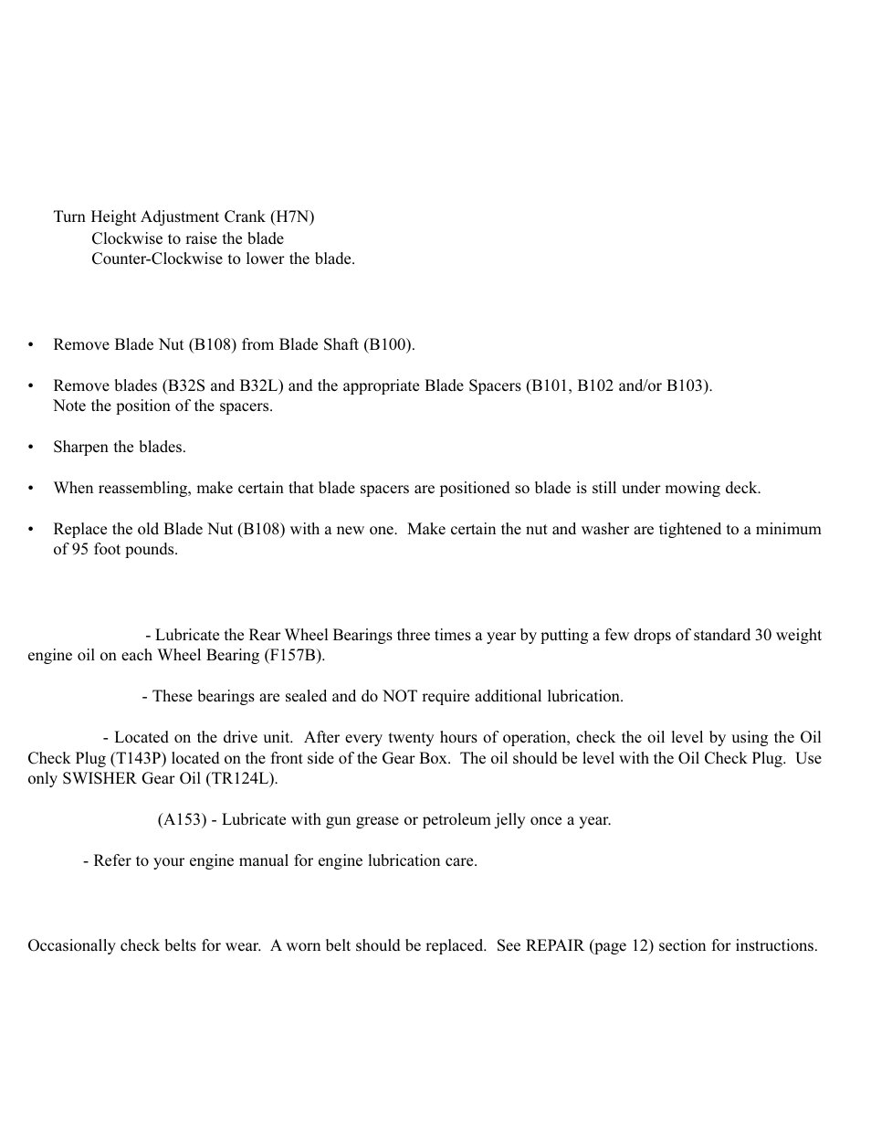 Adjustments and routine servicing | Swisher AZ Series User Manual | Page 13 / 36