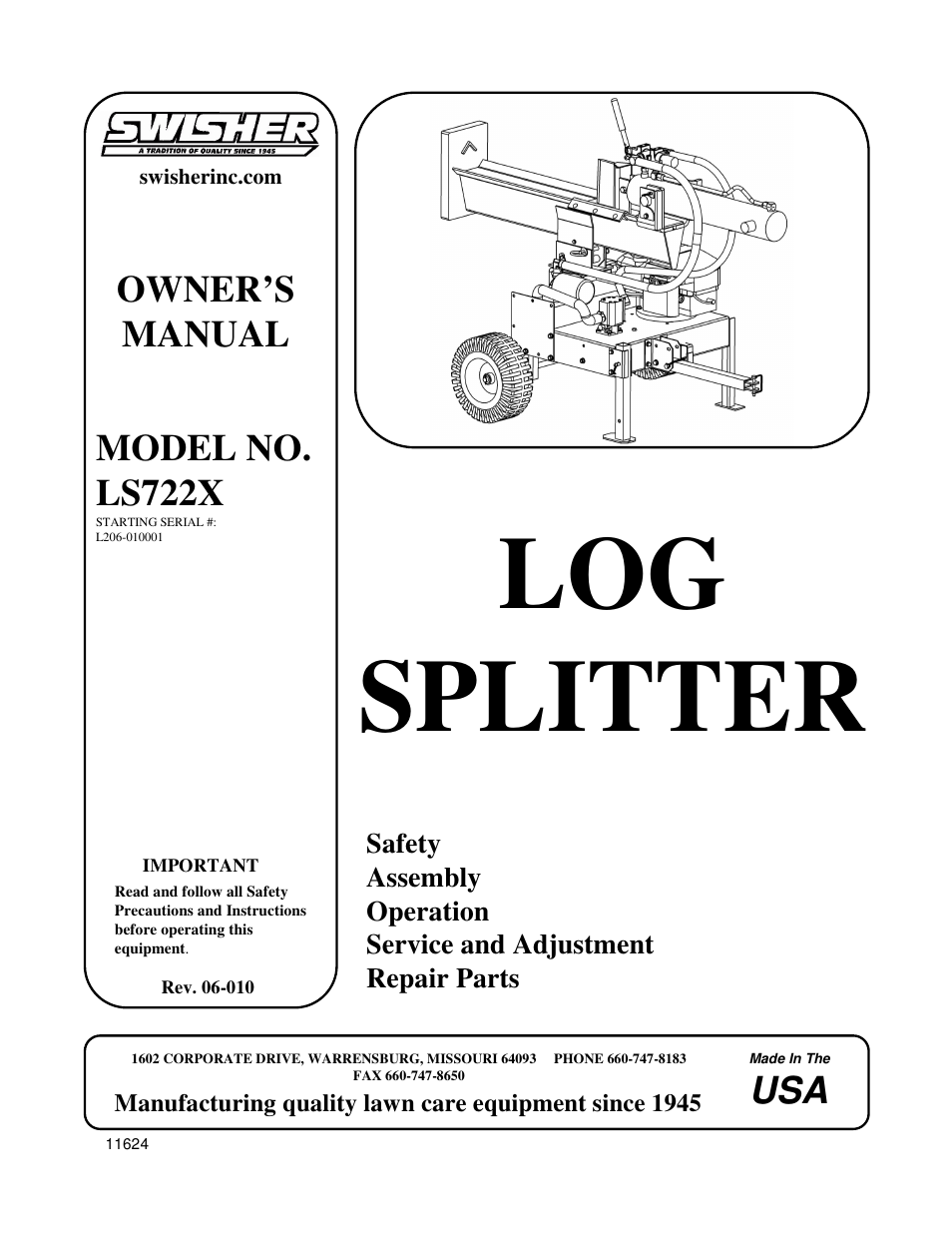 Swisher LS722X User Manual | 16 pages